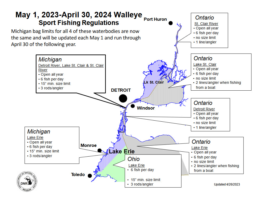 Walleye sport fishing regulations for southeast Michigan available now